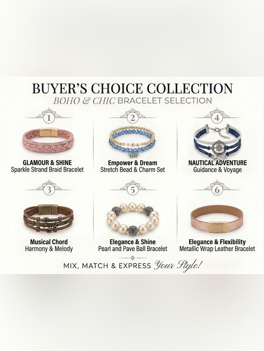Boho Charm Bracelet: Buyer Pick— Blue, White, Brown, Silver, Crystal
